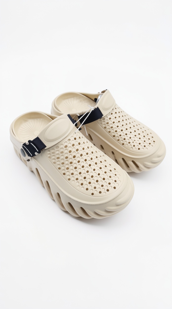 Men's Beige & Black Platform Clogs, Breathable Non-Slip EVA Garden Shoes with Adjustable Strap