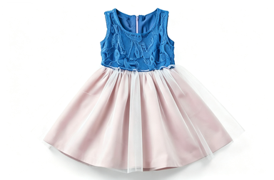 Girls' Sleeveless Lace & Tulle Party Dress, Two-Tone Blue & Pink Flower Girl Dress