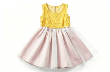 Girls' Sleeveless Lace & Tulle Party Dress, Two-Tone Yellow & Pink Flower Girl Dress