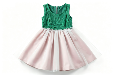 Girls' Sleeveless Lace & Tulle Party Dress, Two-Tone Green & Pink Flower Girl Dress