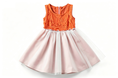 Girls' Sleeveless Lace & Tulle Party Dress, Two-Tone Orange & Pink Flower Girl Dress