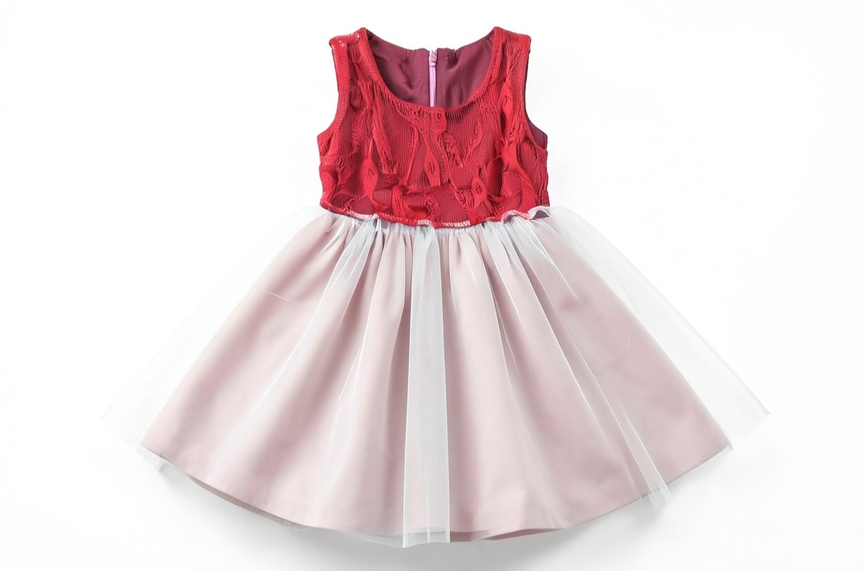 Girls' Sleeveless Lace & Tulle Party Dress, Two-Tone Red & Pink Flower Girl Dress