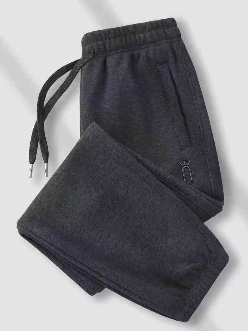 Men's Dark Gray Casual Sweatpants with Drawstring Waist & Pockets, Soft Fleece Lined Athletic Joggers for Daily Wear