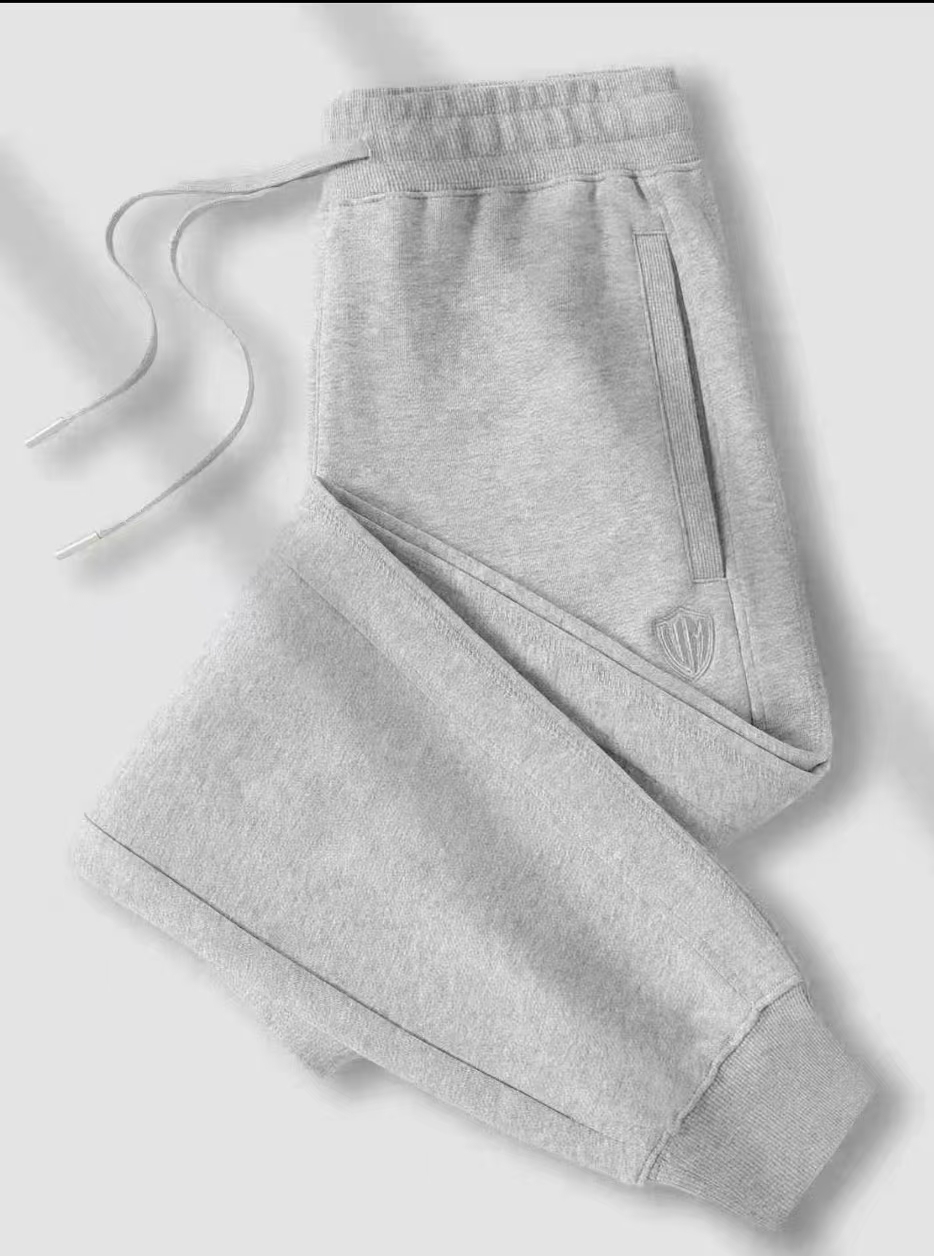 Men's Light Gray Heather Jogger Sweatpants, Casual Athletic Pants with Drawstring Waist & Shield Logo Embroidery
