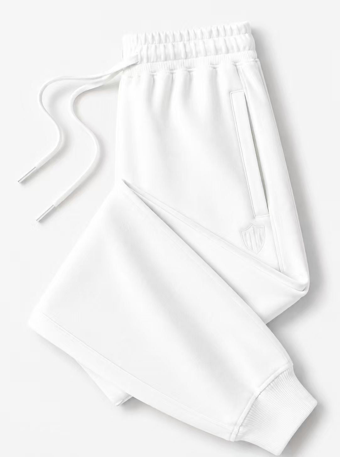 Men's White Shield Logo Jogger Sweatpants, Casual Athletic Pants with Drawstring Waist & Side Pockets (6 Colors)