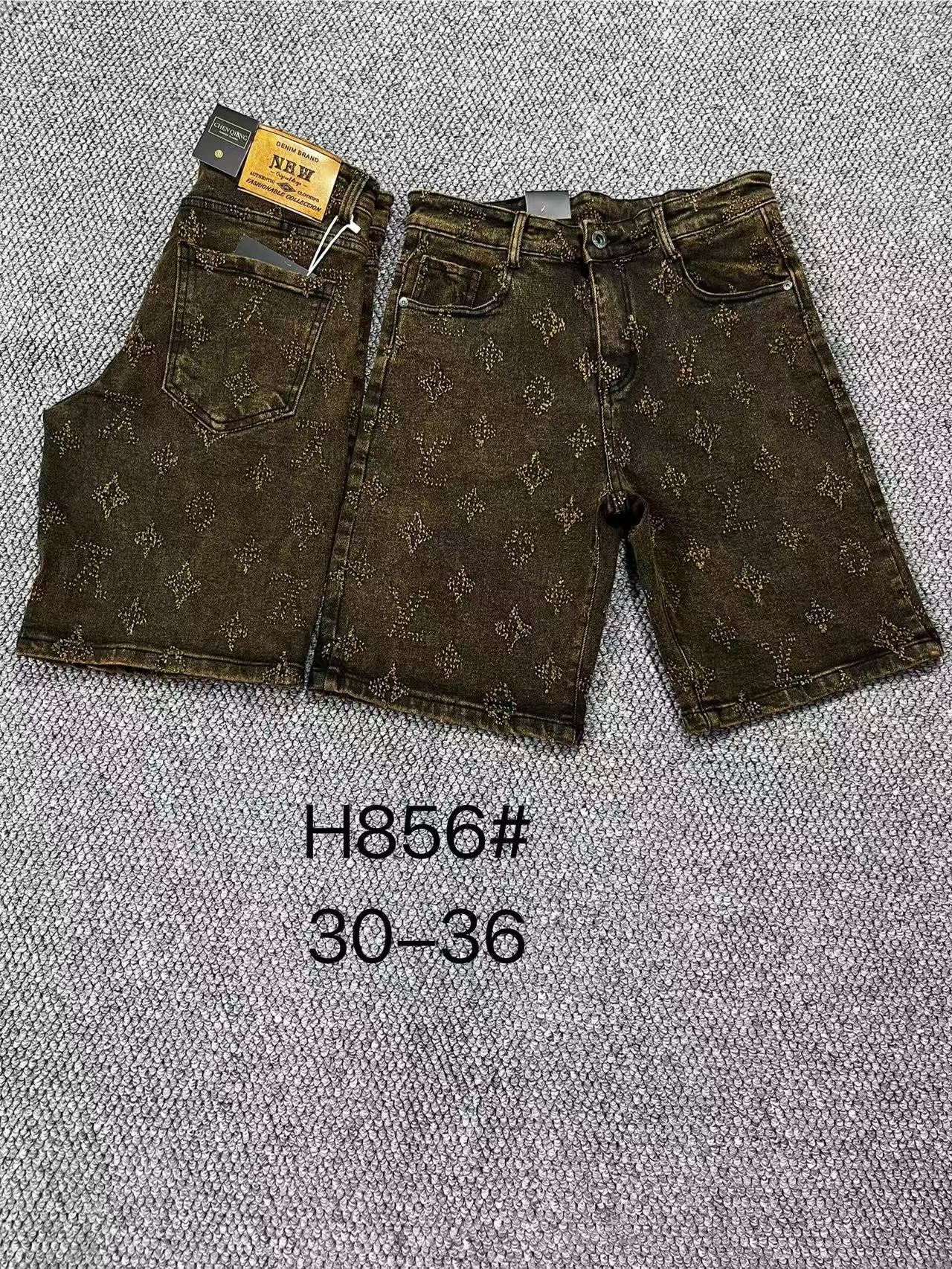 Men's Vintage Washed Denim Shorts with Monogram Rhinestone Print, Streetwear Jean Shorts