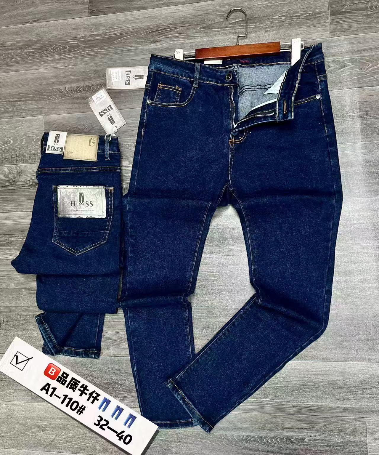 Men's Classic Dark Blue Slim Fit Straight Leg Jeans, Casual Denim Pants