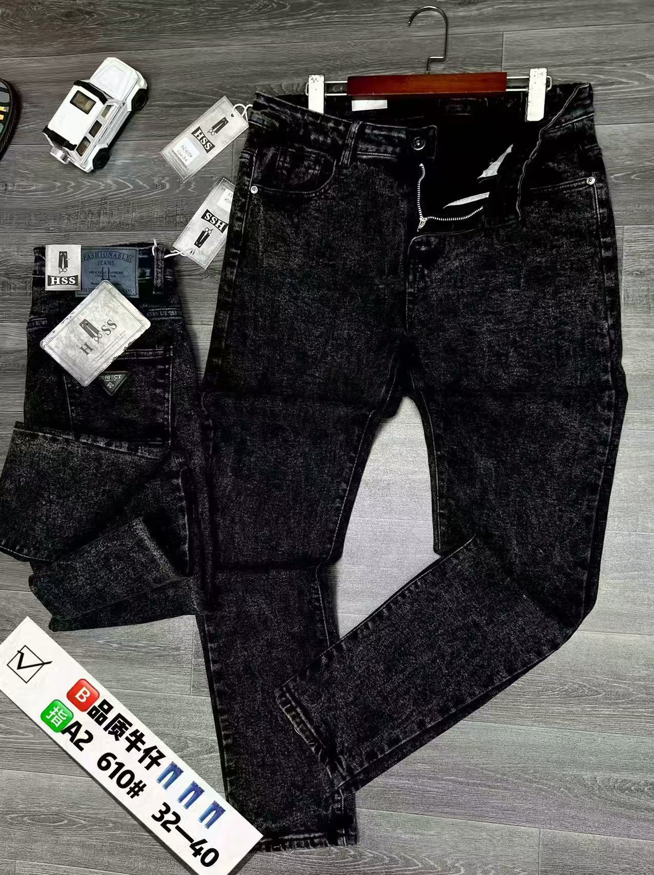 Men's Black Snow Wash Slim Fit Straight Leg Jeans, Casual Denim Pants