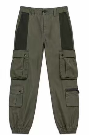 Men's Army Green & Dark Grey Color Block Cargo Jogger Pants, Multi-Pocket Tactical Streetwear Trousers