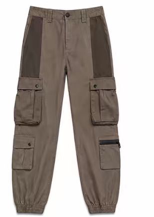 Men's Khaki Brown Color Block Cargo Jogger Pants, Multi-Pocket Streetwear Trousers