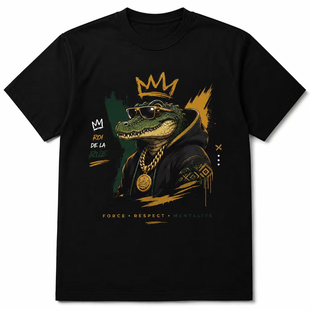 Men's "Crocodile King" Streetwear Graphic T-Shirt, "Roi de la Rue" French Slogan Tee