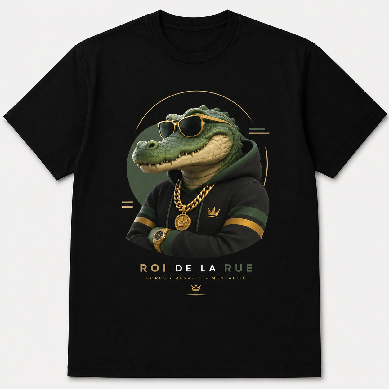 Men's "Crocodile King" Streetwear Graphic T-Shirt, "Roi de la Rue" French Slogan Tee