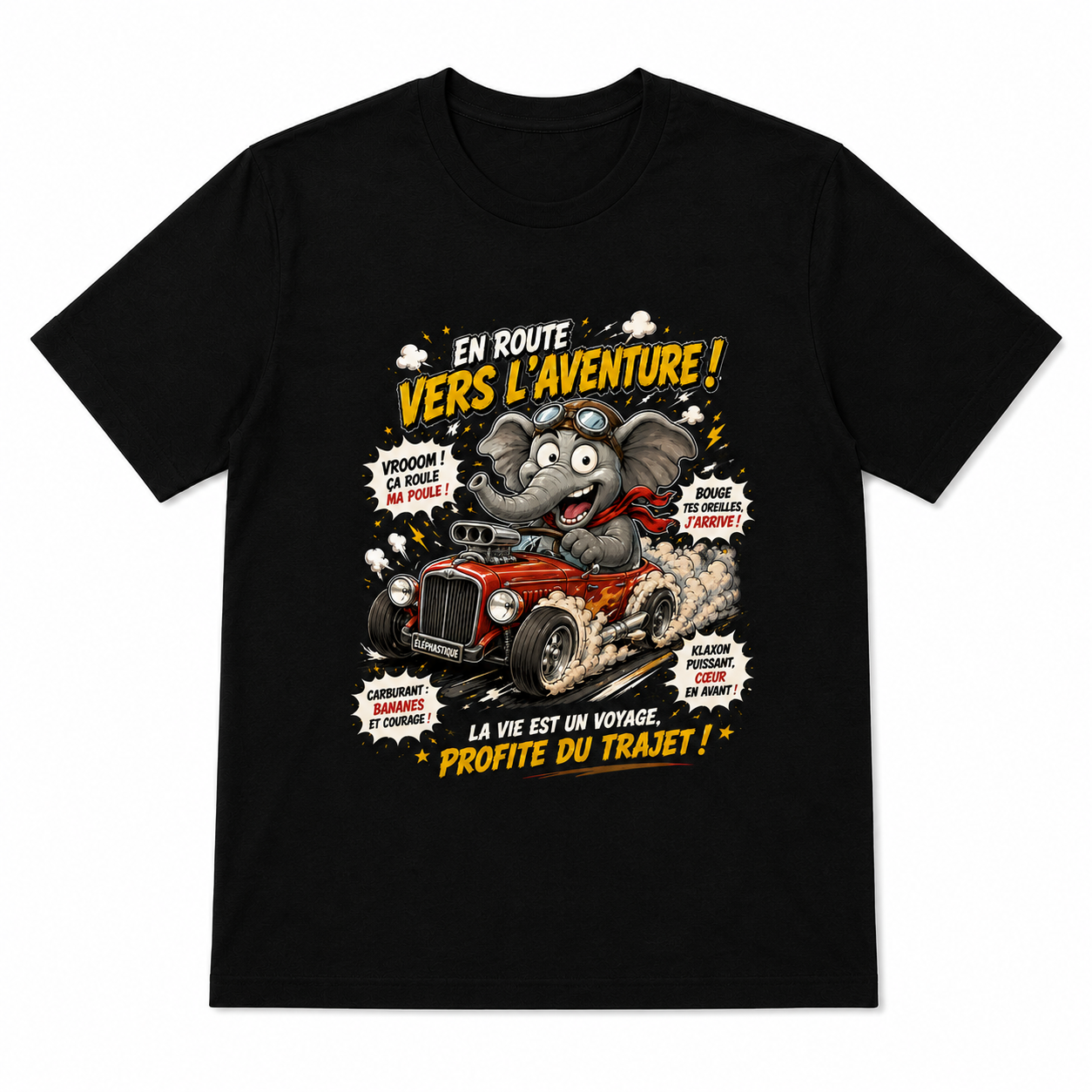 Men's "Elephant Adventure" Graphic T-Shirt, French Slogan Road Trip Tee