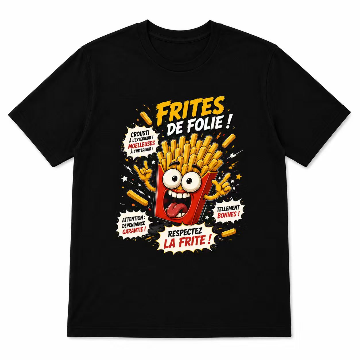 Men's "Crazy Fries" French Slogan Graphic T-Shirt, Fast Food Humor Tee