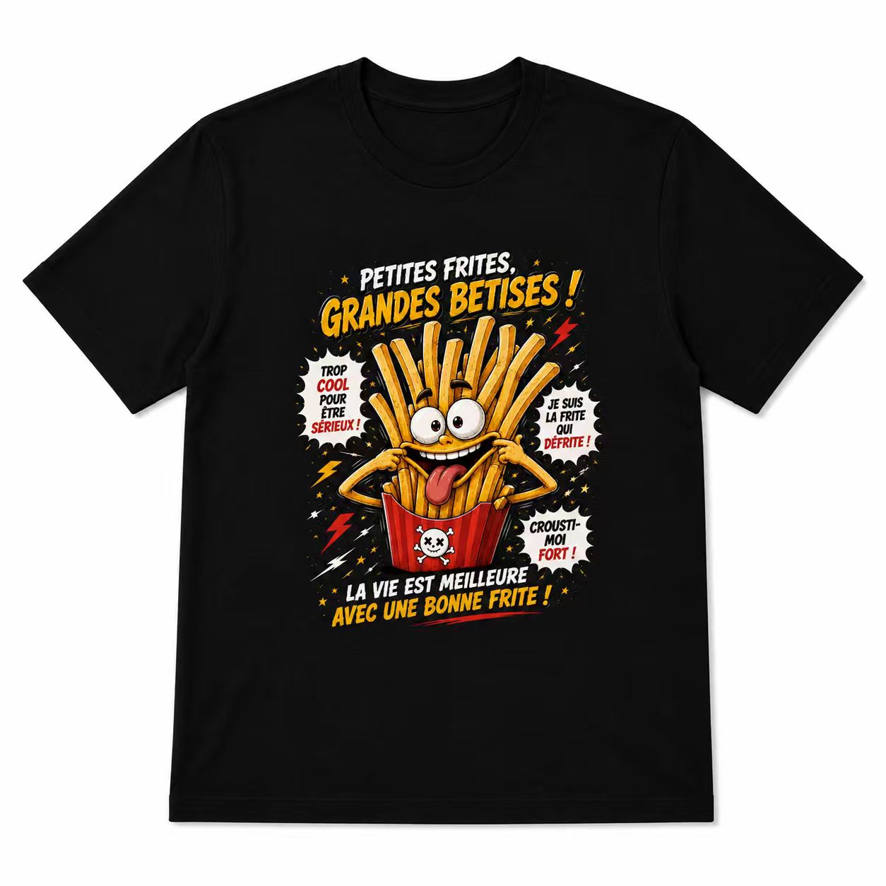Men's Funny "Crazy Fries" French Slogan Graphic T-Shirt, Fast Food Humor Tee