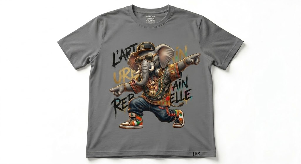 Men's "African Urban Elephant Dancer" Streetwear Graphic T-Shirt, Hip-Hop Culture Tee