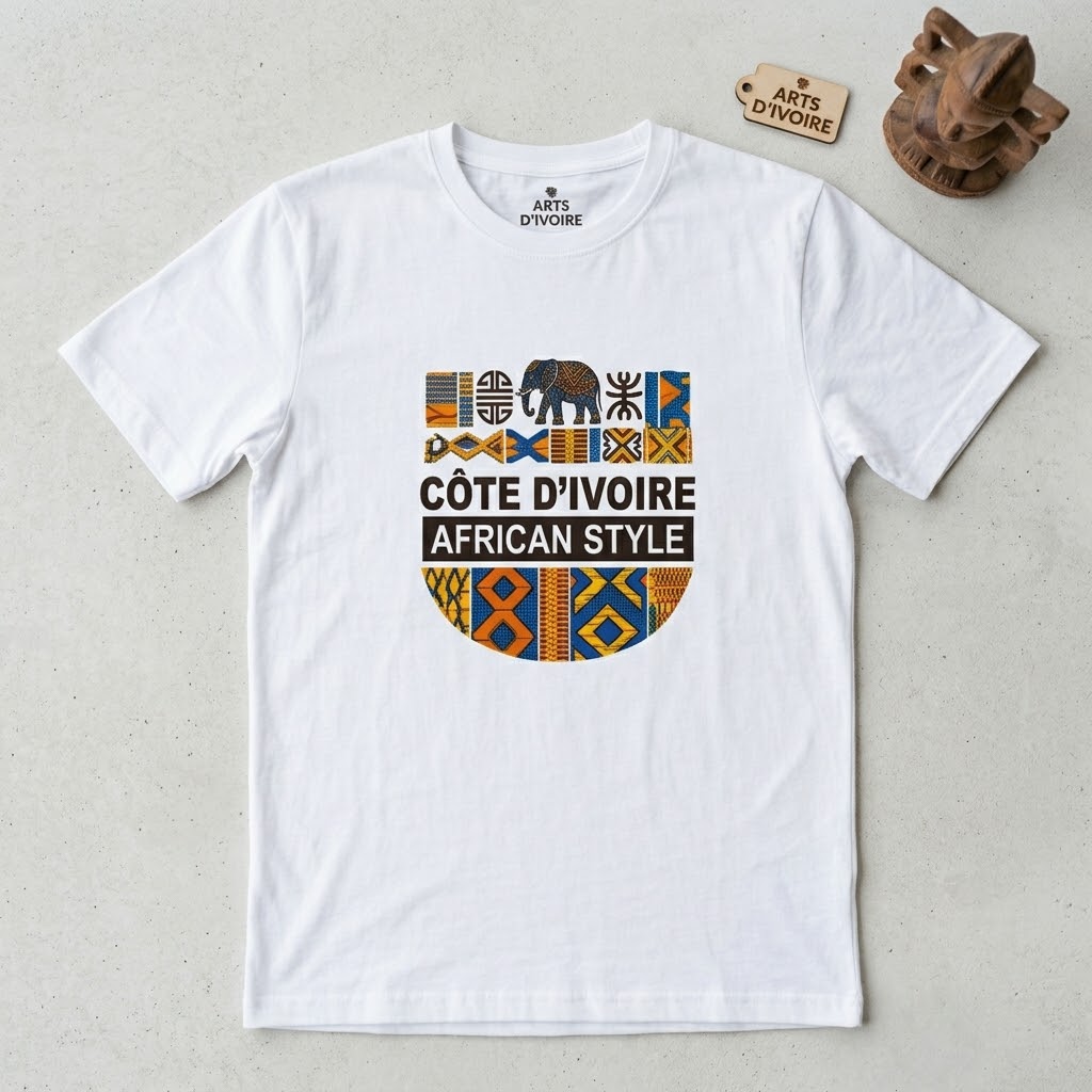 Men's Côte d'Ivoire "Kente Elephant" Traditional Graphic T-Shirt, African Heritage Tee