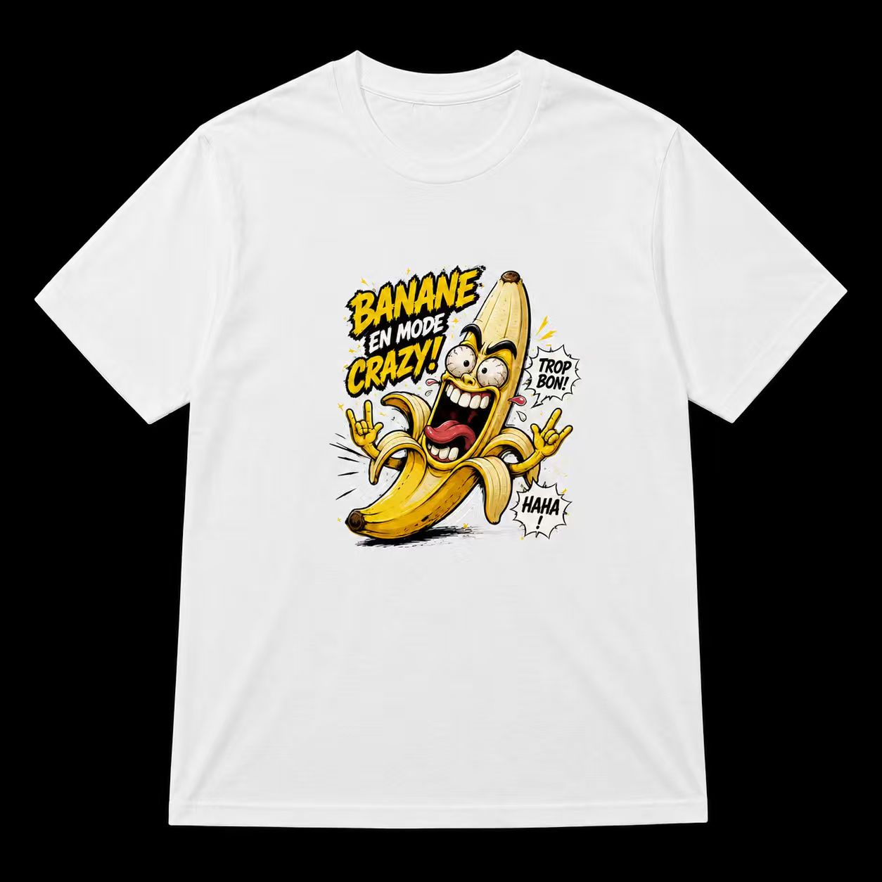 Men's "Crazy Banana" French Slogan Graphic T-Shirt, Cartoon Humor Tee