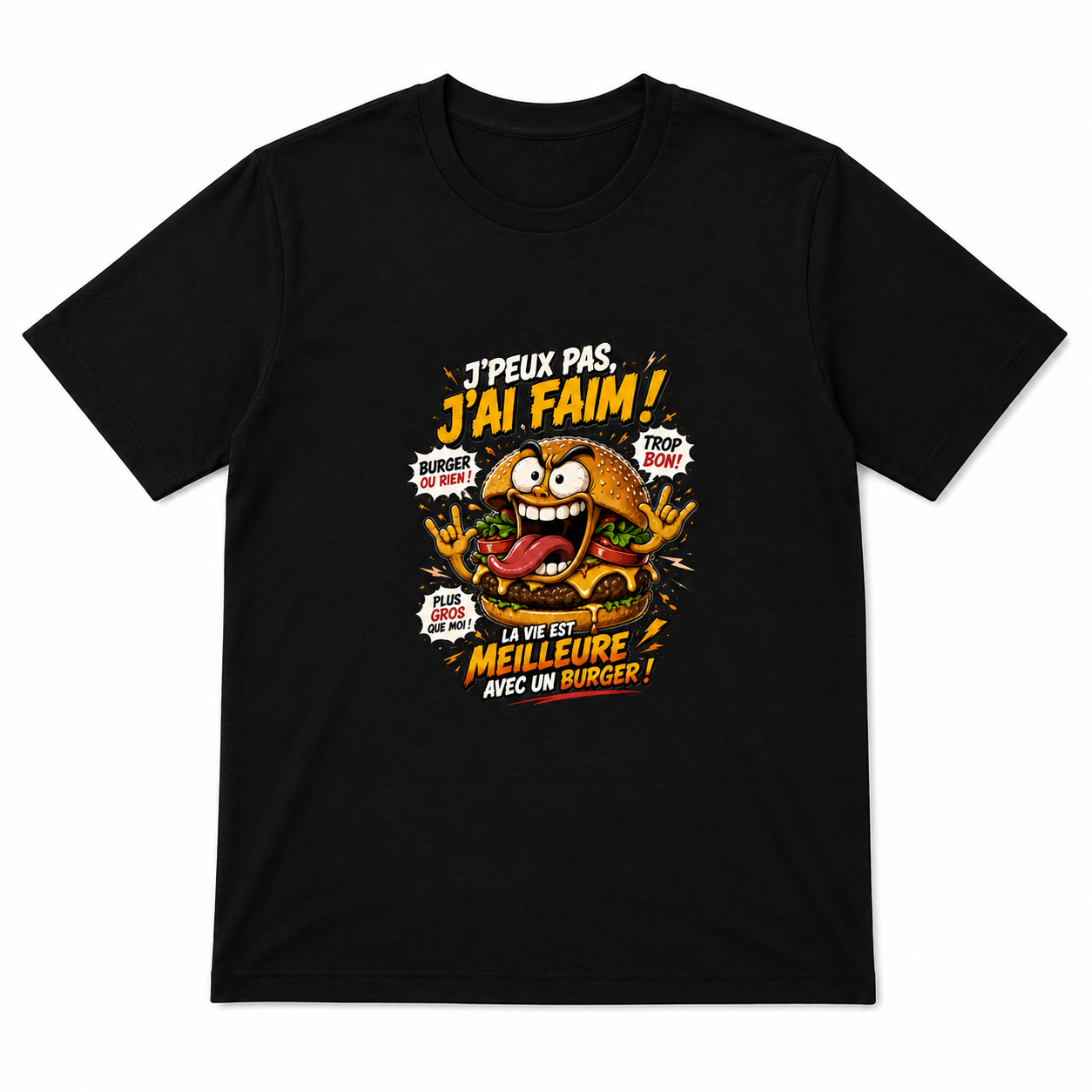 Men's "Hungry Burger" French Slogan Graphic T-Shirt, Food Humor Tee