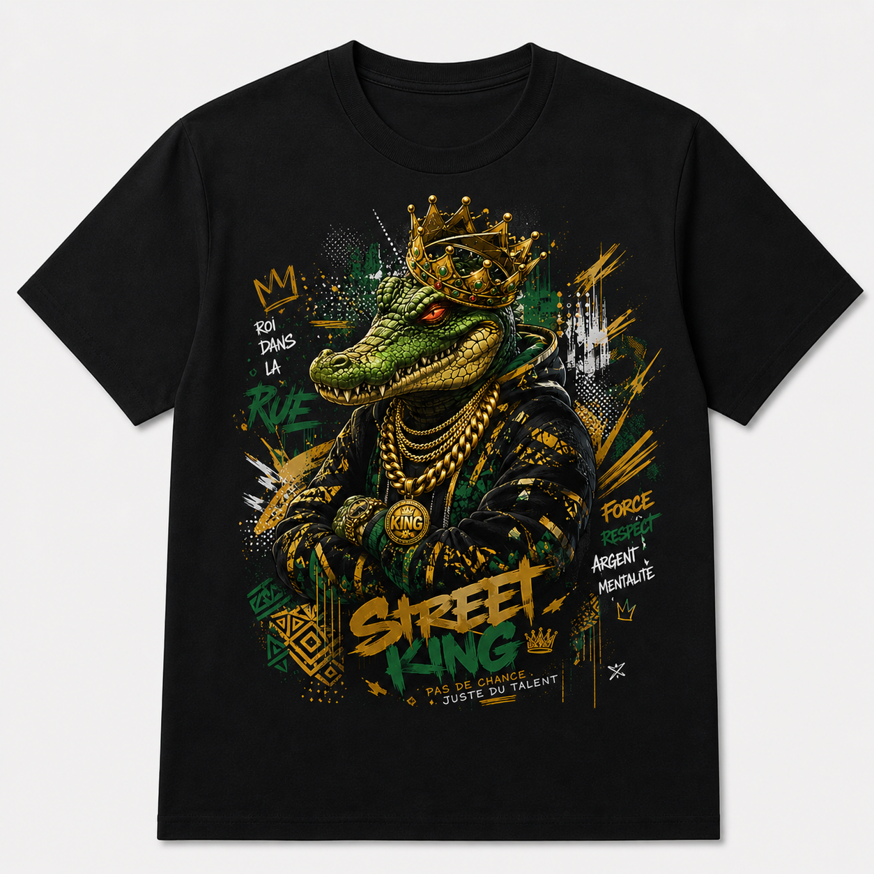 Men's "Street King Crocodile" African Urban Graphic T-Shirt, Hip-Hop Culture Tee