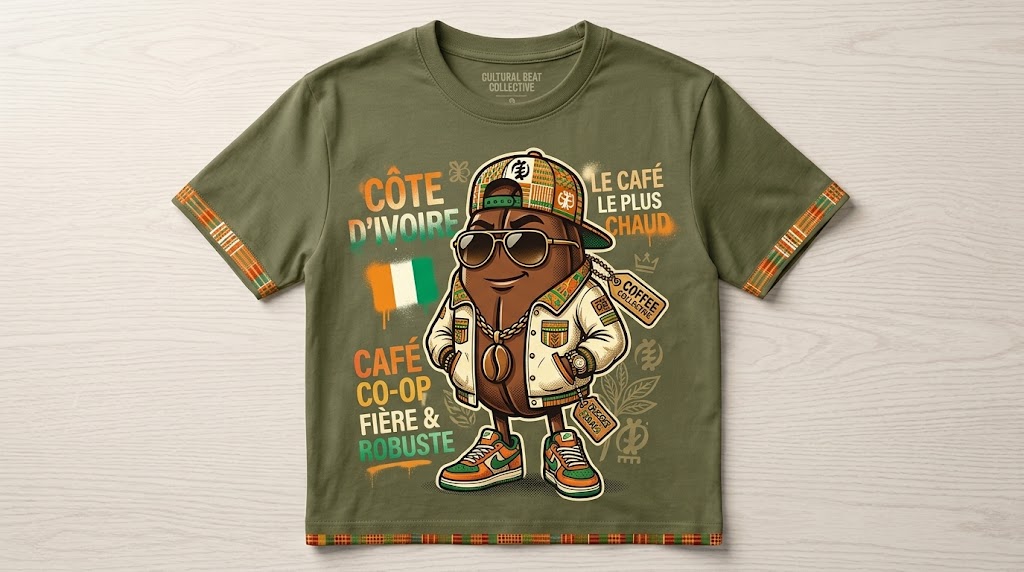 Men's Côte d'Ivoire "Hip-Hop Coffee Bean" Streetwear Graphic T-Shirt, African Heritage Tee