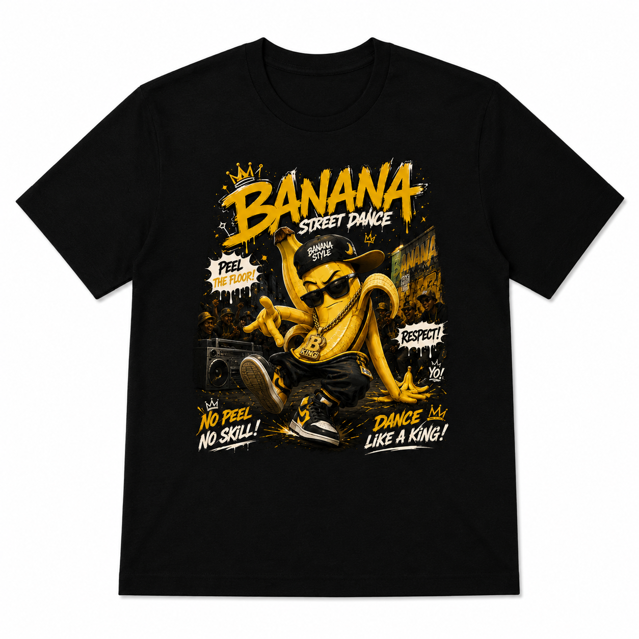 Men's "Street Dance Banana King" Urban Graphic T-Shirt, Hip-Hop Culture Tee