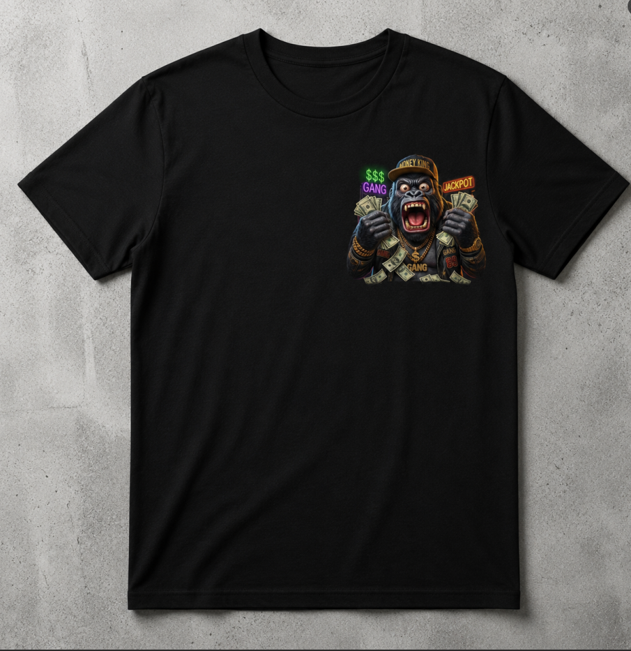 Men's "Money King Gorilla" Urban Graphic T-Shirt, Hip-Hop Luxe Tee