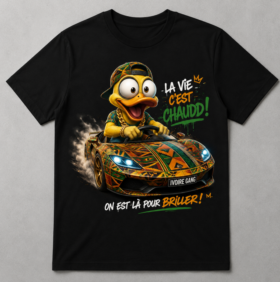 Men's Côte d'Ivoire "Racing Duck" Streetwear Graphic T-Shirt, Urban Culture Tee