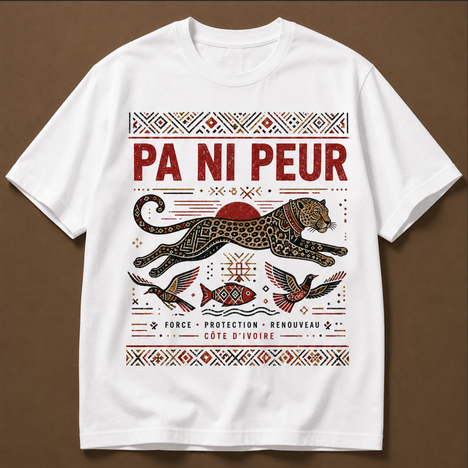 Men's Côte d'Ivoire "Fearless Leopard" Tribal Graphic T-Shirt, Cultural Heritage Tee