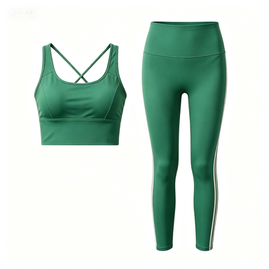 Women's Bright Green Cross-Back Sports Bra & Side-Stripe Leggings Set, Quick-Dry Workout Outfit