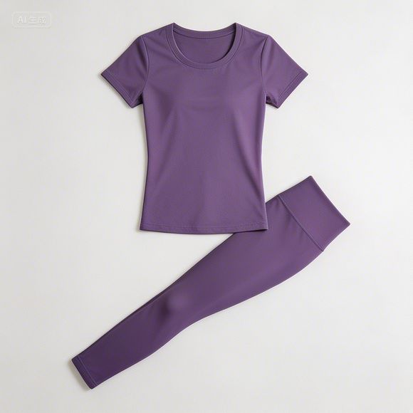 Women's Purple Short-Sleeve T-Shirt & High-Waist Leggings Set, Quick-Dry Workout Outfit