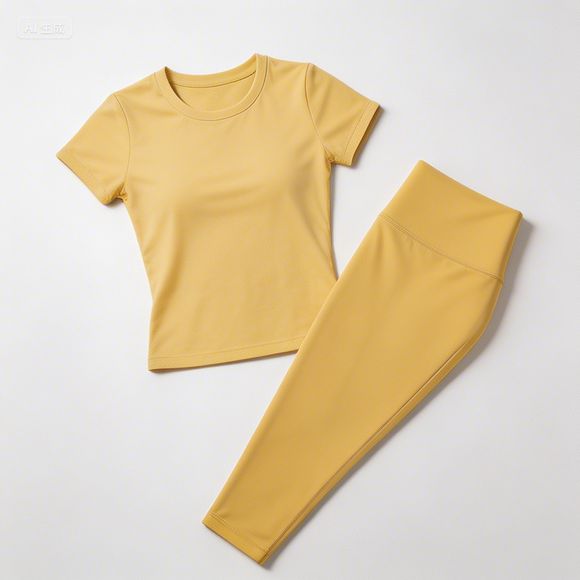 Women's Yellow Short-Sleeve T-Shirt & High-Waist Leggings Set, Quick-Dry Workout Outfit