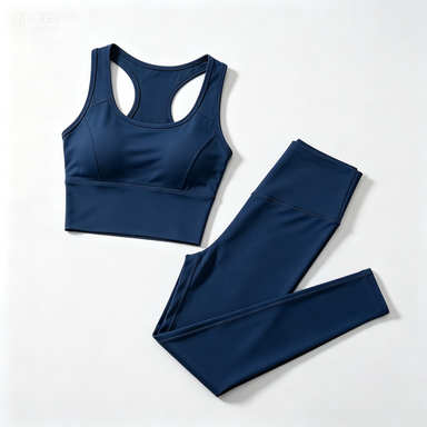 Women's Navy Blue Racerback Sports Bra & High-Waist Leggings Set, Quick-Dry Workout Outfit