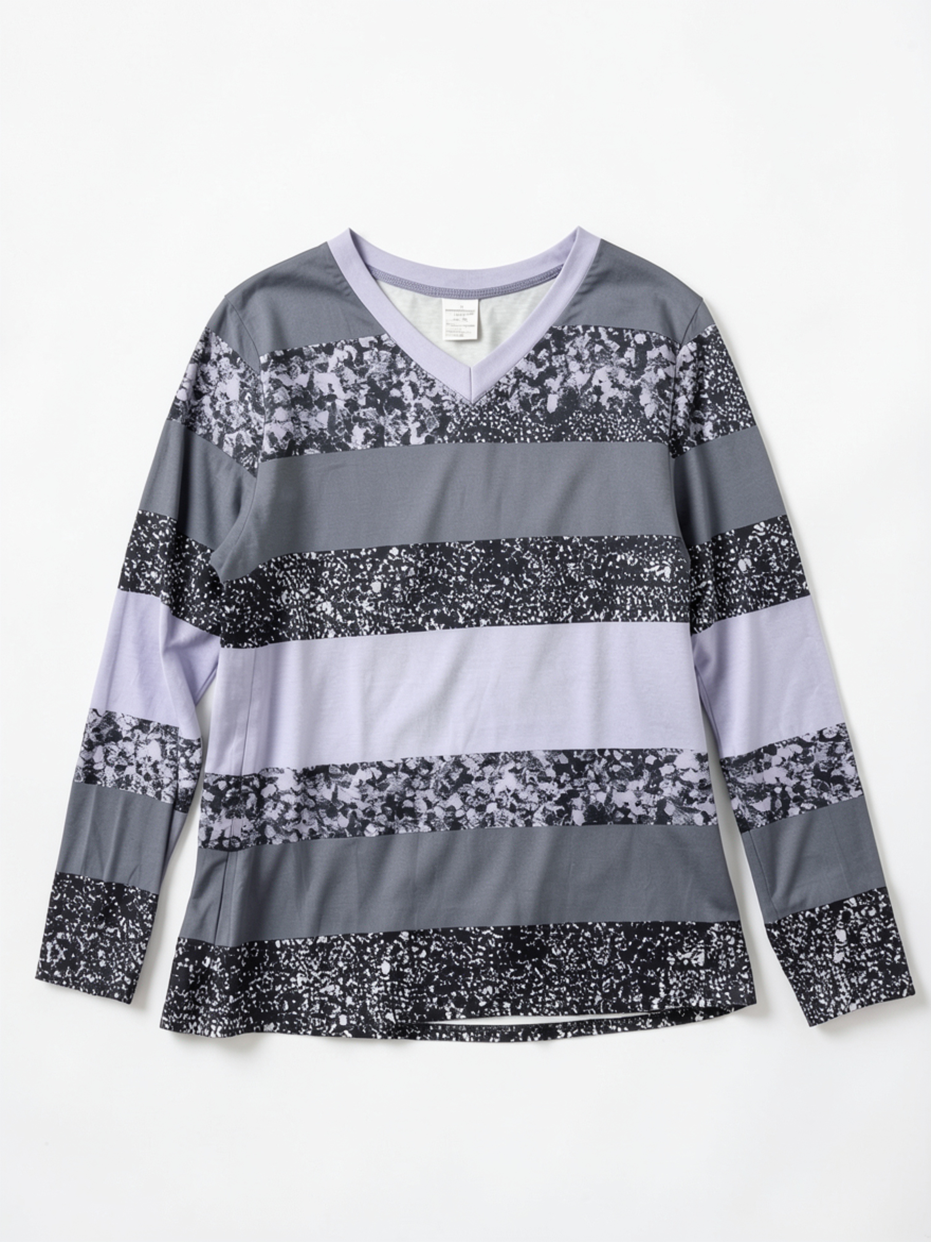 Grey & Lavender Marbled Stripe V-Neck Long-Sleeve T-Shirt