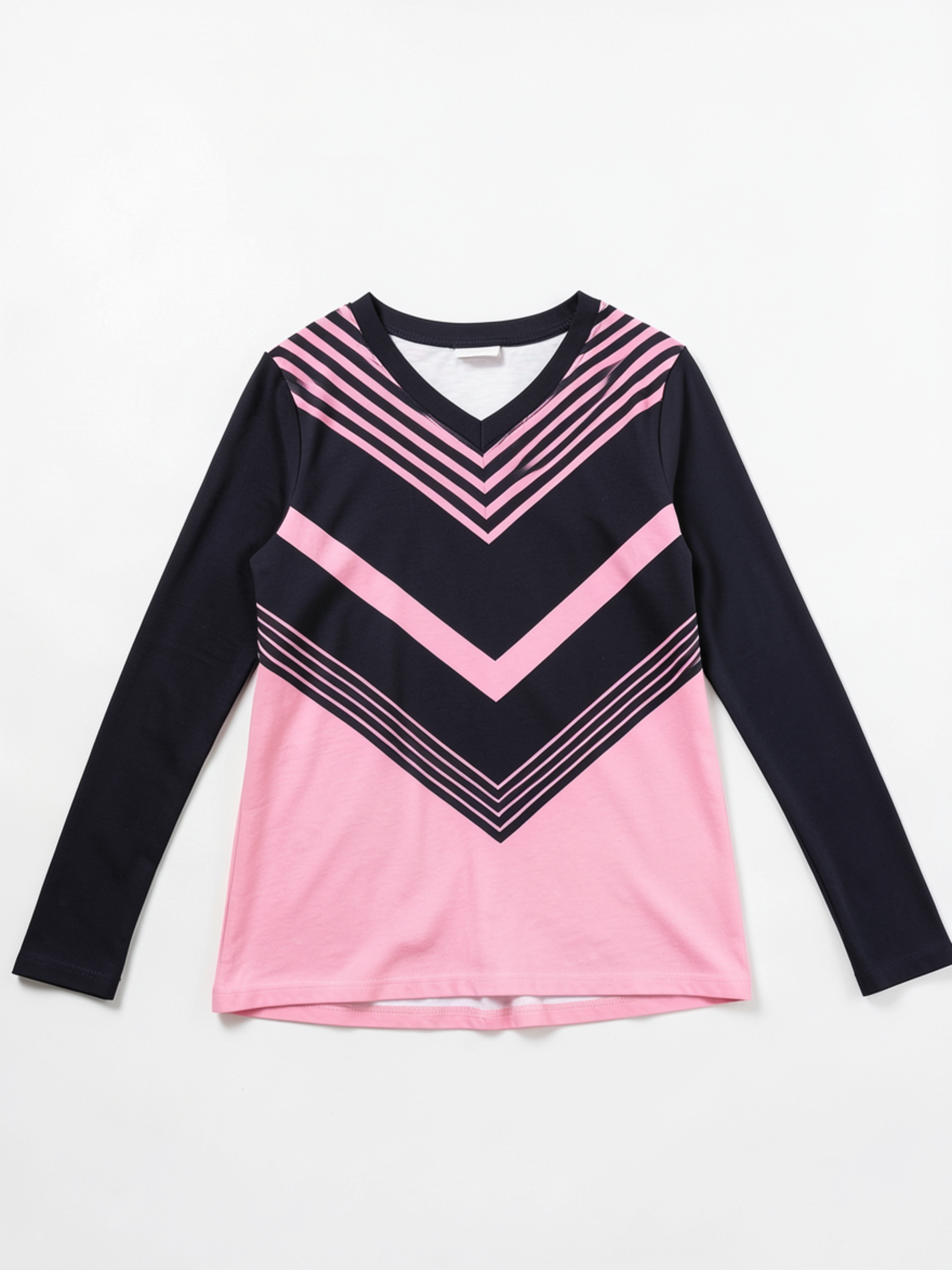 Black & Pink Chevron Print V-Neck Long-Sleeve T-Shirt