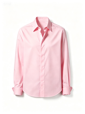 Soft Pink Solid Color Long-Sleeve Button-Up Shirt, Classic Point Collar