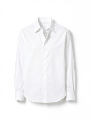 Crisp White Solid Color Long-Sleeve Button-Up Shirt, Classic Point Collar
