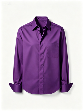 Rich Purple Button-Up Shirt with Chest Pocket, Long Sleeve