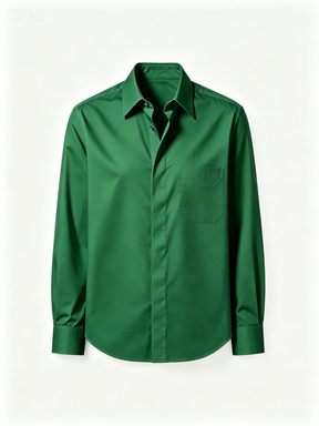 Forest Green Button-Up Shirt with Chest Pocket, Long Sleeve