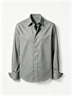 Medium Gray Button-Up Shirt with Chest Pocket, Long Sleeve