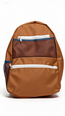Caramel Brown Casual Backpack with Mesh Pockets, Everyday Use