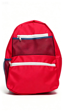 Bright Red Casual Backpack with Mesh Pockets, Everyday Use