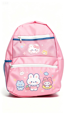 Light Pink Bunny Print Kids Backpack, Cute & Durable for School，