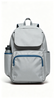 Light Gray Flap Backpack with Blue Accents, for Work & School