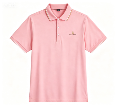 Men's Pink Quick-Dry Polo Shirt with Embroidery Logo, Breathable & Wrinkle-Resistant