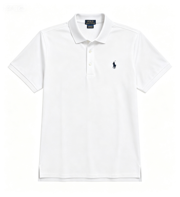 Men's White Polo Shirt with Embroidered Pony Logo, Breathable Cotton Blend