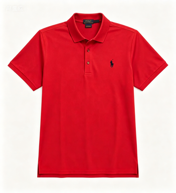 Men's Red Polo Shirt with Embroidered Pony Logo, Breathable Cotton Blend