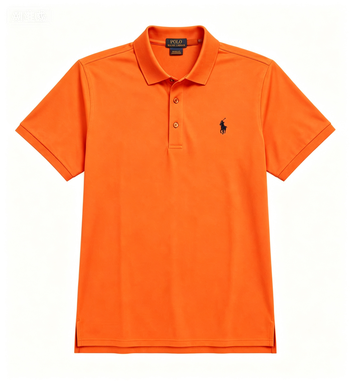 Men's Orange Polo Shirt with Embroidered Pony Logo, Breathable Cotton Blend