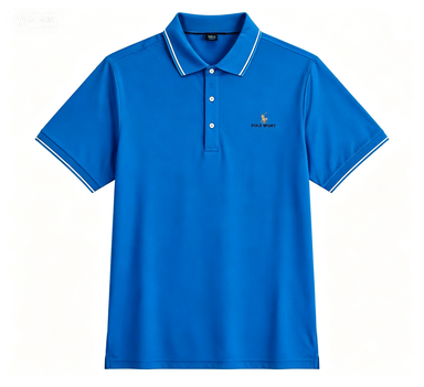 Men's Blue Quick-Dry Polo Shirt with Embroidery Logo, Breathable & Wrinkle-Resistant