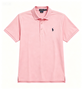 Men's Light Pink Polo Shirt with Embroidered Pony Logo, Breathable Cotton Blend